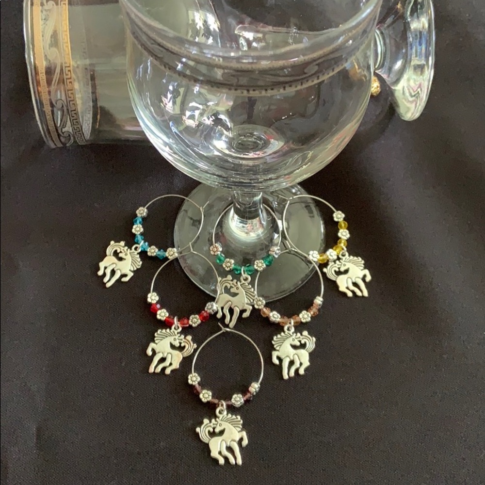Unicorn Wine Glass Charms, Set of 6 glass markers